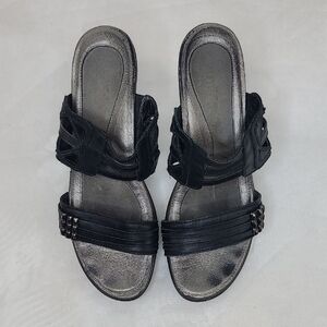 Naot Elegant Comfortable Afrodita Slide Heeled Strappy Sandals Black/Gunmetal